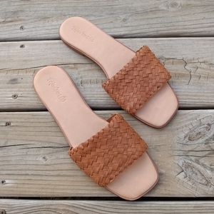 Madewell Lianne Square Toe Slide Sandals in Woven Leather Brown Size 10